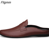 Fligmm Luxury Men's Slippers Genuine Leather Loafers Men Moccasins Casual Non-slip Man Shoes Summer Fashion Half Shoes For Men