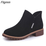 Fligmm Fashion Boots Women Autumn Winter Boots Flock Classic Zipper Snow Ankle Boots Winter Suede Warm Fur Plush Retro Women Shoes