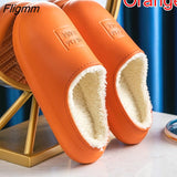 Fligmm Winter Waterproof Home Slippers Womens 2023 Plush Warm House Female Soft Slippers Non-Slip Memory Foam Couples Shoes Outdoor