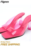 Fligmm TRAF Crystal Transparent Sandals Women Pink PVC Square Toe Elegant Heels Slipper Fashion Slingbacks Pumps Female Summer New