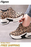 Fligmm Heel Casual Platform Shoes Woman Sneakers Suede Slip on Shoes Women Height Increasing Flock Leopard Print Wedges Shoes