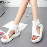 Fligmm Elastic Mesh Platform sandals 2023 Summer shoes women Fashion Open toe flat sandals Sweet Hollow Slip-On female shoes