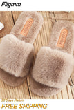 Fligmm Women Warm Fluffy Slippers Cozy Faux Fur Cross Indoor Floor Slides Flat Soft Furry Ladies Female Celebrities Flip Flops