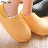 Fligmm Winter Waterproof Home Slippers Womens 2023 Plush Warm House Female Soft Slippers Non-Slip Memory Foam Couples Shoes Outdoor