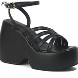 Fligmm Size 35-43 Brand New women's Wedges High Heels Sandals Fashion Buckle Platform Summer Sandals Women Party Beach Shoes Woman