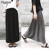 Fligmm Solid Maxi Pleated Skirt Women 2023 Autumn Spring Ladies Korean Gray Black High Waist School Long Skirt Female