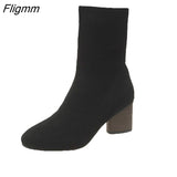 Fligmm Boots Spring Autumn Shoes Woman Casual Solid Color Slip-On Ankle Boots Fashion Round Toe Party Shoes Square Heel High Heels