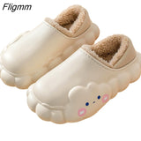 Fligmm Women Winter Fur Slippers Waterproof Warm Plush Household Slides Indoor Home Thick Sole Footwear Non-Slip Cloud  Plush Slides