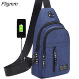 Fligmm Men's USB Chest Bag Designer Men Messenger Crossbody Package PU Leather Shoulder Bags Package Travel Chest Bag Bolso Hombre