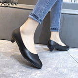 Fligmm Heels Women Shoes Round Toe Slip-On High Heels Office Ladies Black Patent Leather Pumps Spring Autumn Pu Shallow Shoes