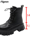 Fligmm Chunky Platform Women's Ankle Boots 2023 New Lace-Up Pu Leather Ladies Shoes Autumn Winter Thick Sole Motorcycle Booties