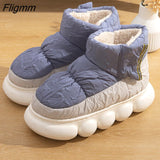 Fligmm Waterproof Indoor Slippers Women Men Winter Shoes Warm Plush Thick Sole Couples Home Floor Boots Ladies Platform Slippers