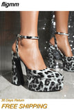 fligmm Fashion Pumps For Women Pointed Toe Double Platform Ankle Strap Leopard Print Sexy Chunky Heel Heel Pumps Shoes