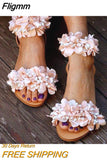 Fligmm Summer Flat Sandals Women Flowers Handmade Beaded Rhinestones Pearl Lady Plus Size 43 Comfortable Sweet Women's Shoes