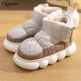 Fligmm Waterproof Indoor Slippers Women Men Winter Shoes Warm Plush Thick Sole Couples Home Floor Boots Ladies Platform Slippers