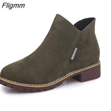 Fligmm Fashion Boots Women Autumn Winter Boots Flock Classic Zipper Snow Ankle Boots Winter Suede Warm Fur Plush Retro Women Shoes