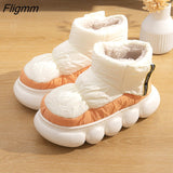 Fligmm Waterproof Indoor Slippers Women Men Winter Shoes Warm Plush Thick Sole Couples Home Floor Boots Ladies Platform Slippers