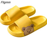 Fligmm Womens Slippers Beach Slides Cartoon Bear Flip Flops Men's Thick Sole Indoor Bathroom Anti-Slip Shoes 2023 Summer Couple Sandals