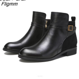 Fligmm Ankle Boots Round Toe Fashion Ankle Strap Short Boots Thick with Comfort Boots Elegant Patchwork Suede Casual Women Shoes