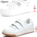 Fligmm Platform Shoes Women Natural Genuine Leather Flat Casual Shoes Real Leather Lace Up White Sneakers Ladies Flats Spring