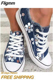 Fligmm Women Shoes for Women 2023 Retro Floral Print Canva Shoes Female Fashion Student Spring Flat Lace-up Sneakers Casual Shoes Women