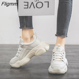 Fligmm Beige Warm Sneakers Women New Spring Autumn Shoes Women Fashion Thick Sole Comfortable Flats Lace-Up White Sneakers