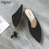 Fligmm Elastic Mesh slippers women 2023 Summer shoes women Fashion Pointed Toe Slides Spike Heels Beige Mules female shoes