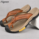 Fligmm Leather Shoes Men Sandals Mens Flip Flops Summer 2023 Men Casual Shoes Non-slip Massage Beach Slippers Water Shoes