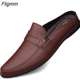 Fligmm Luxury Men's Slippers Genuine Leather Loafers Men Moccasins Casual Non-slip Man Shoes Summer Fashion Half Shoes For Men