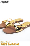 Fligmm Woman Gold Knot Flat Slipper 2023 Cross Straps Square Toes Slingbacks Flats Summer Beach Casual Comfortable Sandals Women