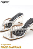 Fligmm 2023 New Brand Strange High Heels Flip Flops Women Slippers Fashion Crystal Fringe V-Strap Sandals Shoes Mules Sliders