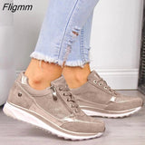 Fligmm Women Shoes Wedge Flat Shoes New Fashion Gold Sneakers Zipper Platform Trainers Women Shoes Casual Lace-Up Womens Sneakers 925