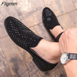 Fligmm Men's Rhinestones Dress Shoes Luxury Italian Style Fashion Party Flats Men Formal Shoes Nightclub Wedding Formal Loafers 46