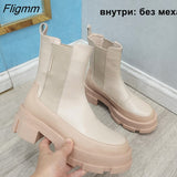 Fligmm Brand Design Women Genuine Leather Ankle Boots Platform Chunky Heel Chelsea Boots Short Booties Autumn Winter 42