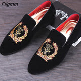 Fligmm Men's Fashion Suede Leather Embroidery Loafers Mens Casual Printed Moccasins Oxfords Shoes Man Party Driving Flats EU size 38-45