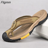 Fligmm Leather Shoes Men Sandals Mens Flip Flops Summer 2023 Men Casual Shoes Non-slip Massage Beach Slippers Water Shoes