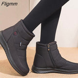 Fligmm Ankle Boots Women Waterproof Women Snow Boots Black Round Toe Shoes Woman Comfortable Female Flat Boots Sneakers Big Size