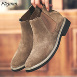 Fligmm New Spring Autumn Fashion Casual For Men Ankle Chelsea Boots Men Shoes Cow Suede Leather Slip On Motorcycle Men Boot