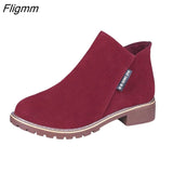 Fligmm Fashion Boots Women Autumn Winter Boots Flock Classic Zipper Snow Ankle Boots Winter Suede Warm Fur Plush Retro Women Shoes