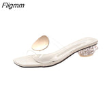 Fligmm Square Buckle High Heels New Summer Shoes Woman Metal Transparent Square Mid Heel Mules Shoes Female Open Slippers Women