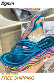 fligmm Platform Wedges Sandals For Women Flip Flop Colors Metallic Sandals Shoes Rainbow Sole Roman Slipper Casual Summer New