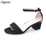 Fligmm Open Toe High Heels Sandals Women New Summer Shoes Fashion Sexy Word Buckle Strap Ladies Shoes Female Roman Square Heel