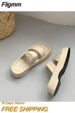 Fligmm Sandals Woman Leather Shoes Lady 2023 Muffins shoe Buckle Clogs With Heel Suit Female Beige Low-heeled Fashion New Summer Fl