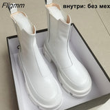 Fligmm Brand Design Women Genuine Leather Ankle Boots Platform Chunky Heel Chelsea Boots Short Booties Autumn Winter 42