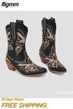 fligmm Embroidered Estern Boots For Women Ankle Bootie Cowboy Cowgirls Flower Print Fashiin Chunke Heel Slip On Shoes 2023