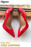 Fligmm chic Glossy Red Side V Cut Women Sexy Pointy Toe High Heels Fashion Designer Formal Dress Party Shoes Plus Size 33-46