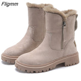 Fligmm Snow Boots Women 2023 Winter Warm Fashion Designer Platform Boots Gladiator Non-slip Short Plush Flats Suede Shoes Mujer