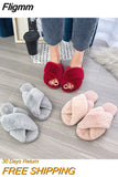 Fligmm Slippers Winter Women Faux Fur Fashion Warm Shoes Woman Slip on Flats Female Slides Black Pink cozy home furry slippers