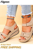 Fligmm Summer Hook Loop Wedges Sandals for Women Vintage Platform Rome Sandalias Mujer Lightweight Non-Slip Beach Shoes Sandals