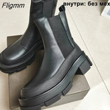 Fligmm Brand Design Women Genuine Leather Ankle Boots Platform Chunky Heel Chelsea Boots Short Booties Autumn Winter 42